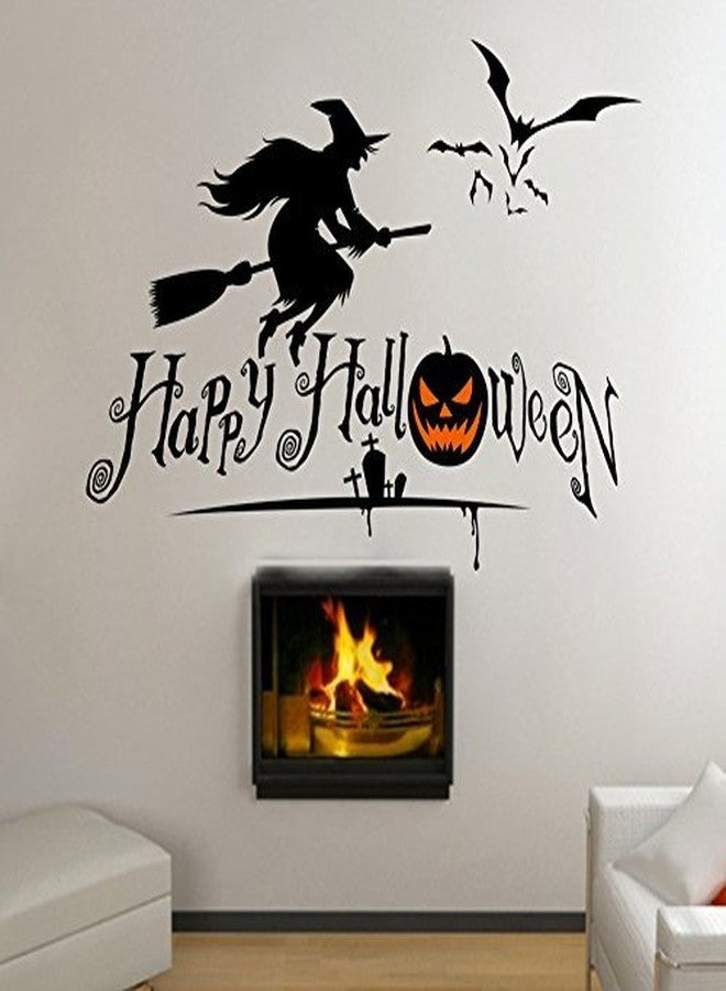 بوديكال ملصقات حائط BooDecal Happy Halloween بتصميم فني لساحرة طائرة وخفافيش لتزيين المنزل، ملصقات حائط قابلة للإزالة من سلسلة Halloween - Image 5