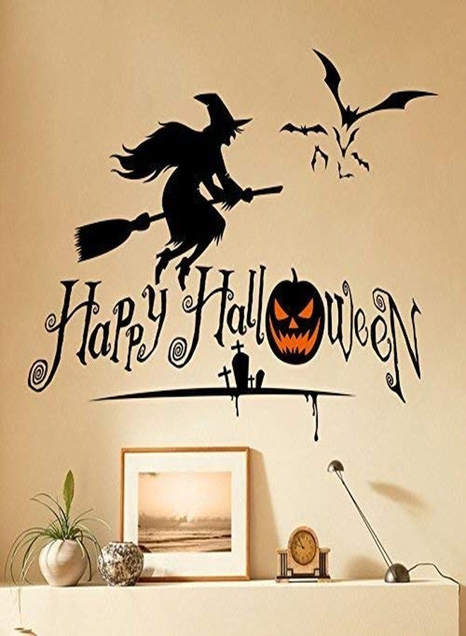 بوديكال ملصقات حائط BooDecal Happy Halloween بتصميم فني لساحرة طائرة وخفافيش لتزيين المنزل، ملصقات حائط قابلة للإزالة من سلسلة Halloween - Image 2