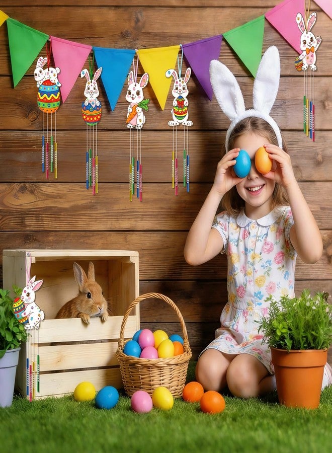 Sealmic Wooden Easter Bunny Wind Chime Kits Make Your Own Easter Crafts for Kid Coloring DIY Easter Rabbit Wind Chime for Spring Party School Classroom Hanging Decoration Supplies Birthday Favor - Image 4