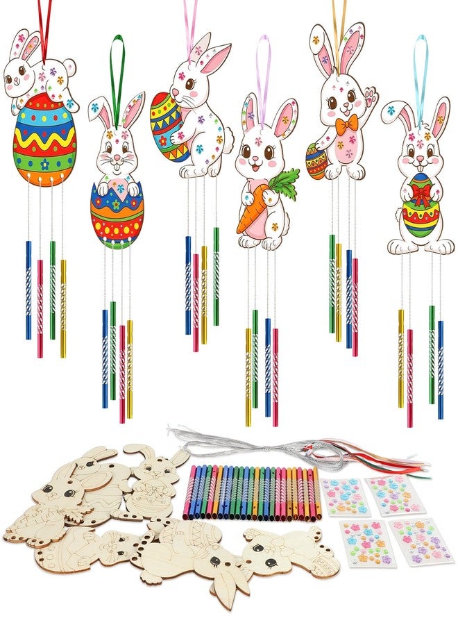 Sealmic Wooden Easter Bunny Wind Chime Kits Make Your Own Easter Crafts for Kid Coloring DIY Easter Rabbit Wind Chime for Spring Party School Classroom Hanging Decoration Supplies Birthday Favor - Image 1