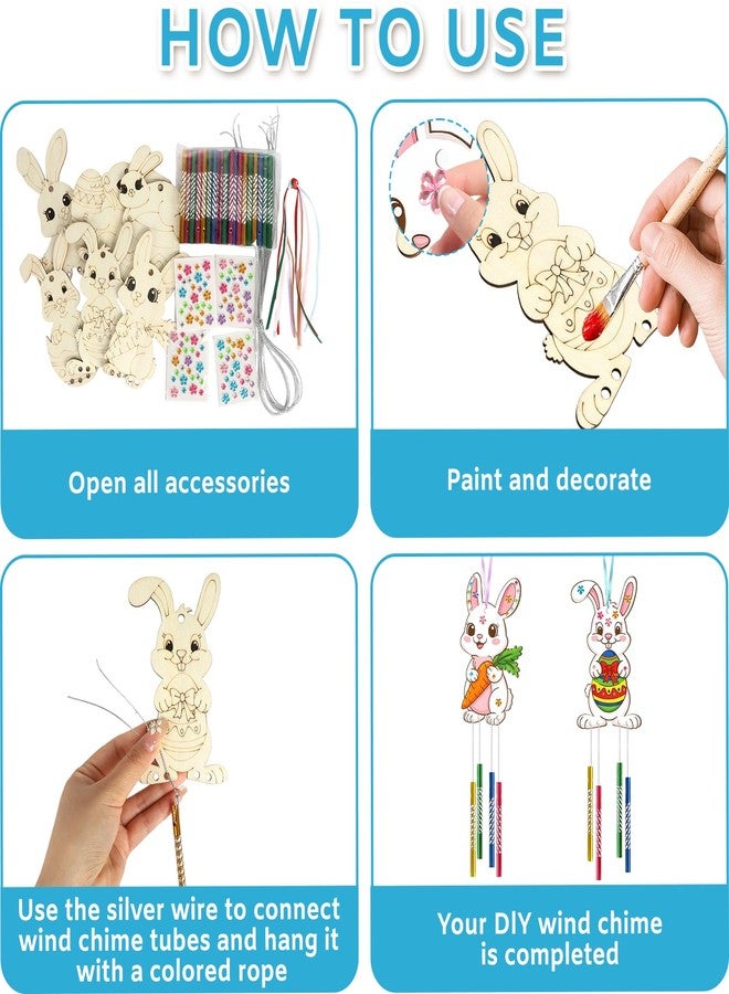 Sealmic Wooden Easter Bunny Wind Chime Kits Make Your Own Easter Crafts for Kid Coloring DIY Easter Rabbit Wind Chime for Spring Party School Classroom Hanging Decoration Supplies Birthday Favor - Image 3