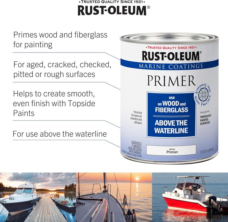Rust-Oleum Marine Coatings White Primer for Wood and Fiberglass - 32 Fluid Ounces - Image 3