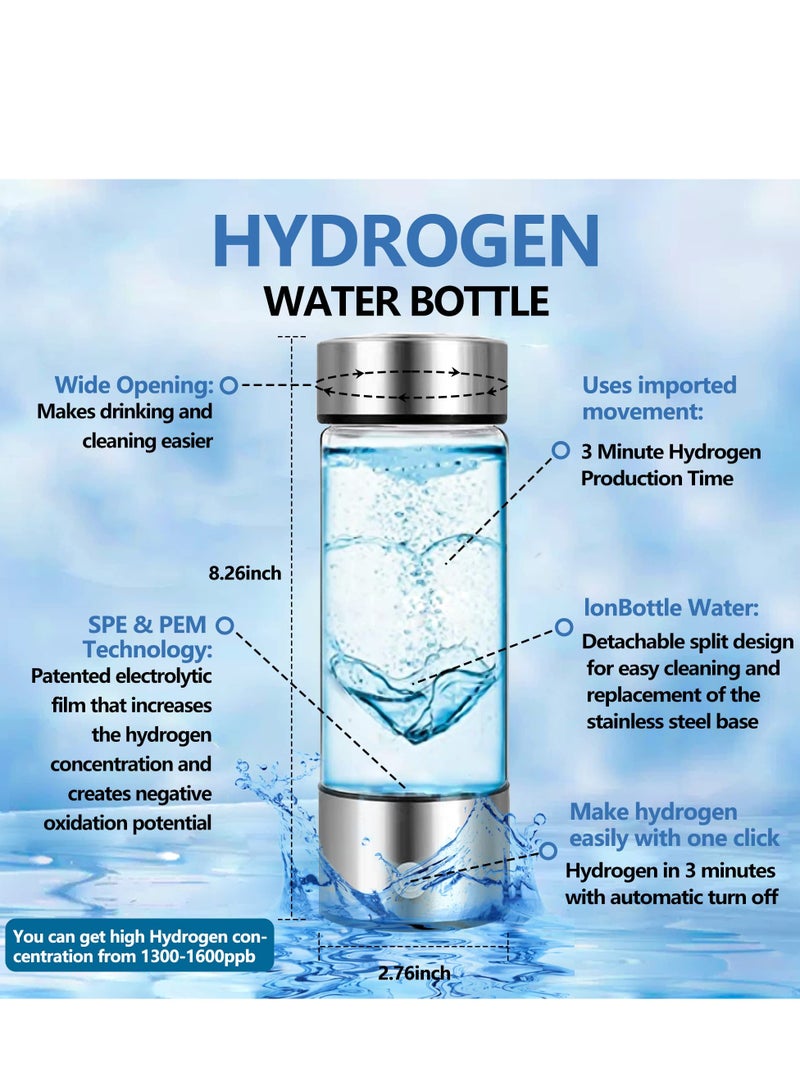 SOLARAE Portable Hydrogen Water Generator Bottle with SPE and PEM Technology, Alkaline Ionizer Generator USB Rechargeable Portable Hydrogen Rich Water Glass Health Bottle for Home and Fitness Daily Drinking - Image 4
