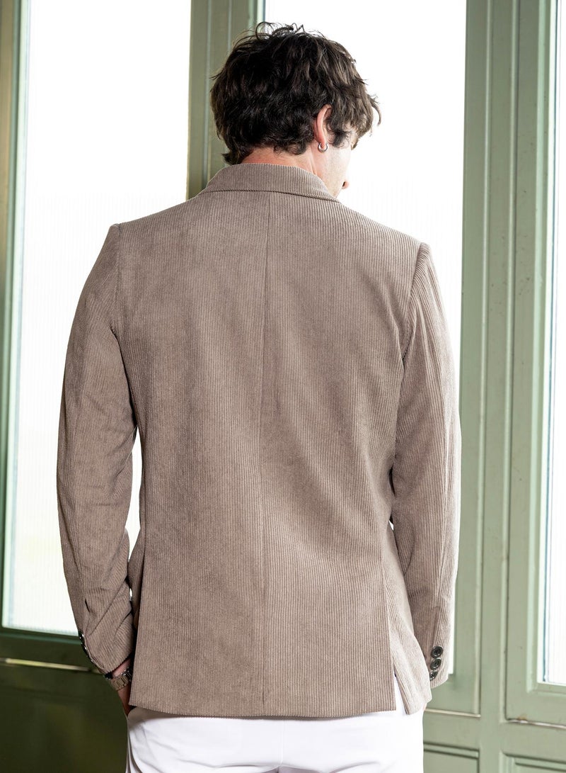 كامبوس سوترا بليزر رجالي مزدوج الصدر من الكوردروي بياقة مدببة وأكمام طويلة بأزرار مقسمة - Image 4
