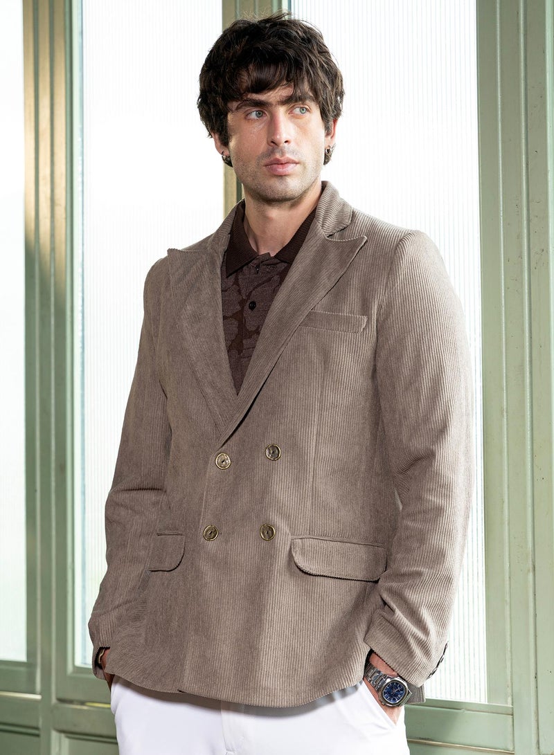 كامبوس سوترا بليزر رجالي مزدوج الصدر من الكوردروي بياقة مدببة وأكمام طويلة بأزرار مقسمة - Image 3