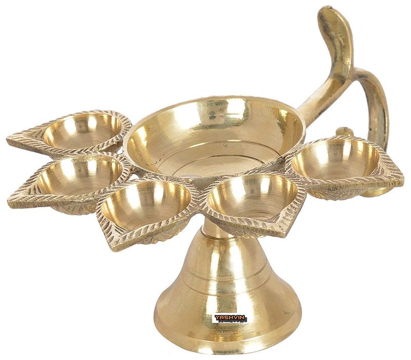YASHVIN || Metal Brass Panch Aarti Lamp Pancharti Diya Oil Lamp Puja Aarti Diya Panch Mukhi Aarti Deepak Oil Lamp Puja Accessory for Gifting and Religious Purpose 5 Face Brass Diya Lamp || SHM25 - Image 5