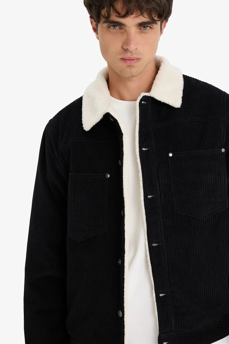 Slim Fit Plush Lined Pockets Cotton Puffer Jacket