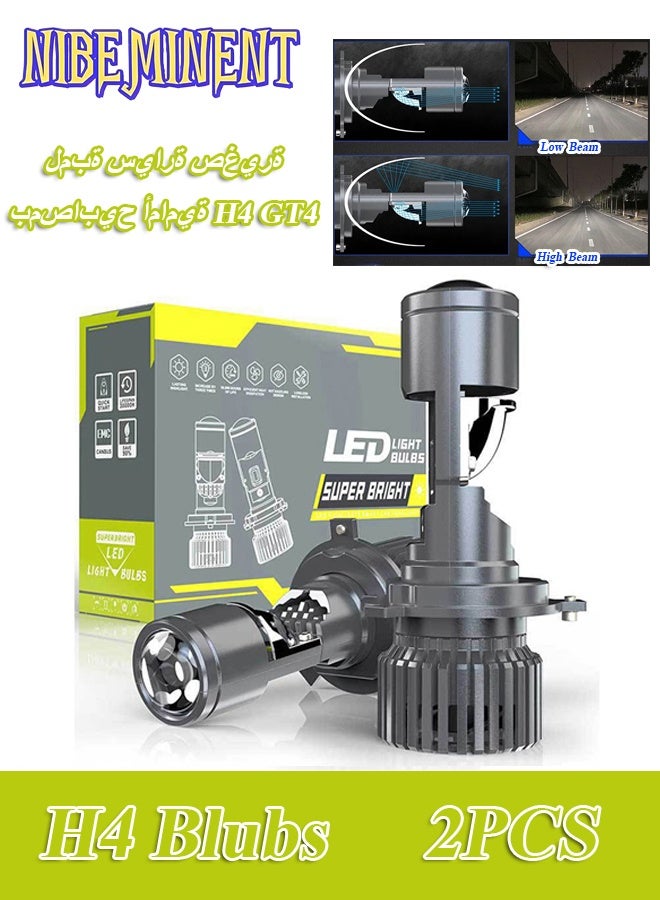 نيبمينينت مصباح أمامية LED GT4 H4 للسيارات بوحدة الإسقاط 3800 لومن 6500K وضع إضاءة أبيض عالية/منخفضة مع عدسة متكاملة فريدة من نوع H4 القريب/العالي من نوع 12V - 24V ليزر فائق السطوع للسيارات والدراجات النارية - Image 1