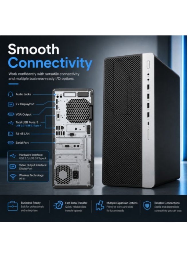 كمبيوتر مكتبي EliteDesk 800 G3 تاور - معالج إنتل كور i7-6700، رام 4 جيجابايت، هارد ديسك 500 جيجابايت، واي فاي، ويندوز 10 برو مع ماوس وللوحة مفاتيح وكابلات - Image 3