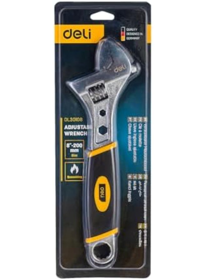 Deli 8-Inch Adjustable Wrench – Non-Slip Plastic Handle, Precision Tool - Image 2