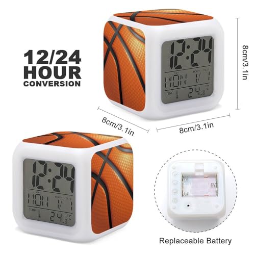 XUWU Basketball Alarm Clock for Kids Boy Girl 7 LED Color Changing Wake Up Clock Home Decor Bedroom Digital with Temperature Display - Image 2