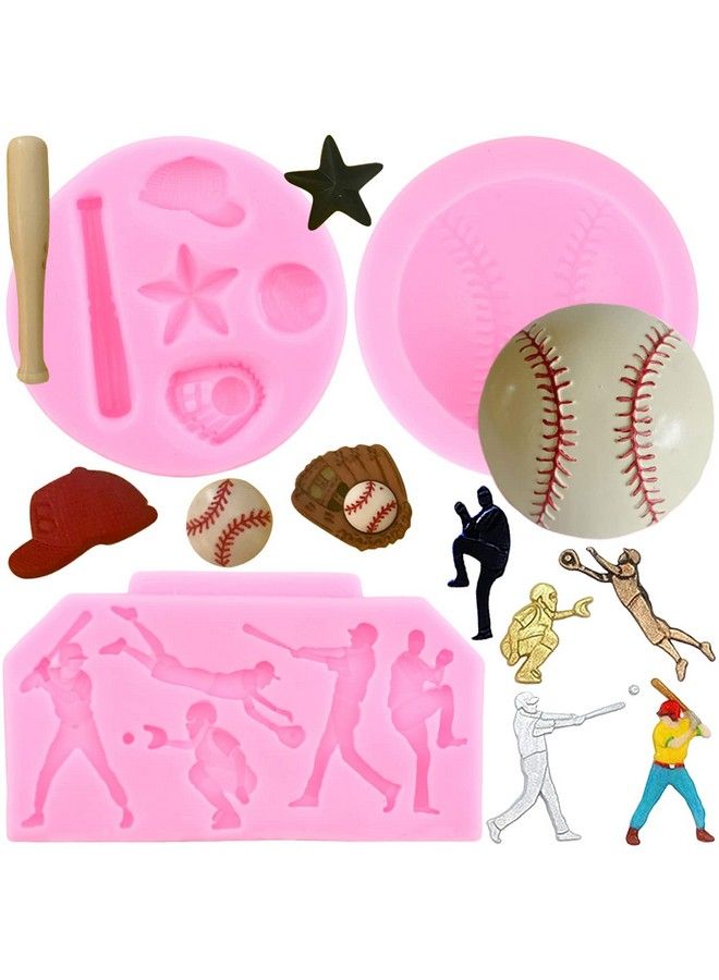 Mujiang Baseball Silicone Molds Baseball Softball Glove Fondant Mold For Cake Decorating Polymer Clay Candy Chocolate Gum Paste Set Of 3  - Image 1