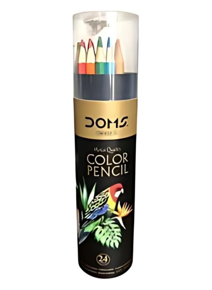 Generic DOMS Long Colored Pencils for Kids – 24 Pcs in Cartoon Jar with Sharpener - Image 1