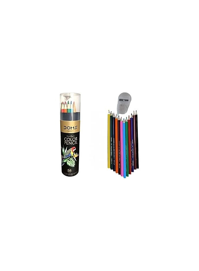 Generic DOMS Long Colored Pencils for Kids – 24 Pcs in Cartoon Jar with Sharpener - Image 2