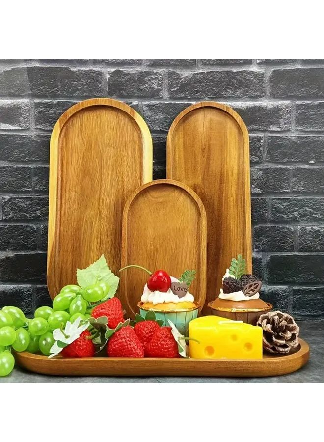 Creative Oval Wooden Coffee Tray Acacia Wood Platter Oval Serving Tray Polished Surface Geometric Patterns for Kitchen Dining Christmas Halloween Easter Valentines Day Fathers Day - Image 1