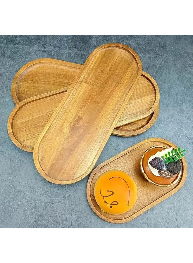 Creative Oval Wooden Coffee Tray Acacia Wood Platter Oval Serving Tray Polished Surface Geometric Patterns for Kitchen Dining Christmas Halloween Easter Valentines Day Fathers Day - Image 5