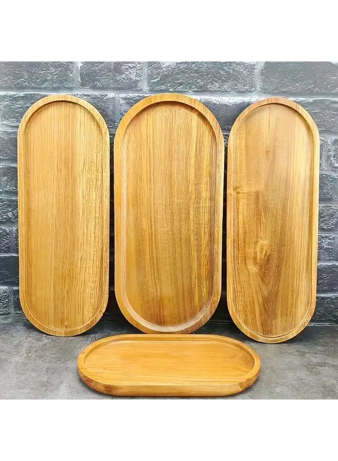 Creative Oval Wooden Coffee Tray Acacia Wood Platter Oval Serving Tray Polished Surface Geometric Patterns for Kitchen Dining Christmas Halloween Easter Valentines Day Fathers Day - Image 2