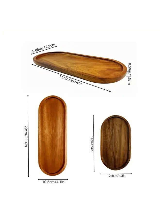 Creative Oval Wooden Coffee Tray Acacia Wood Platter Oval Serving Tray Polished Surface Geometric Patterns for Kitchen Dining Christmas Halloween Easter Valentines Day Fathers Day - Image 3