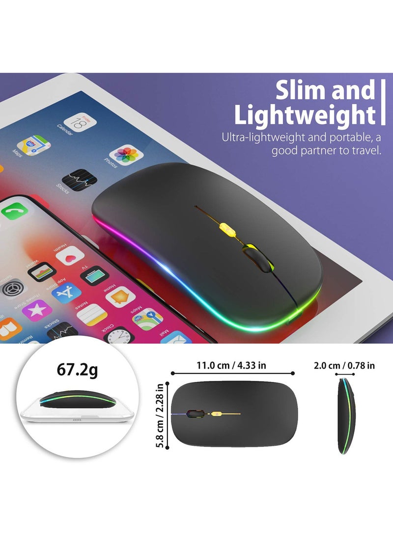 Generic ماوس لاسلكي LED قابل لإعادة الشحن، ماوس صامت رفيع 2.4 جيجا هرتز، ماوس مكتبي بصري محمول مع مستقبل USB وType-c للكمبيوتر المحمول والكمبيوتر الشخصي والكمبيوتر المحمول والكمبيوتر المكتبي  - Image 5