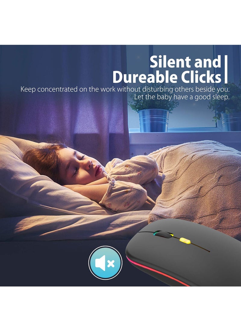 Generic ماوس لاسلكي LED قابل لإعادة الشحن، ماوس صامت رفيع 2.4 جيجا هرتز، ماوس مكتبي بصري محمول مع مستقبل USB وType-c للكمبيوتر المحمول والكمبيوتر الشخصي والكمبيوتر المحمول والكمبيوتر المكتبي  - Image 3