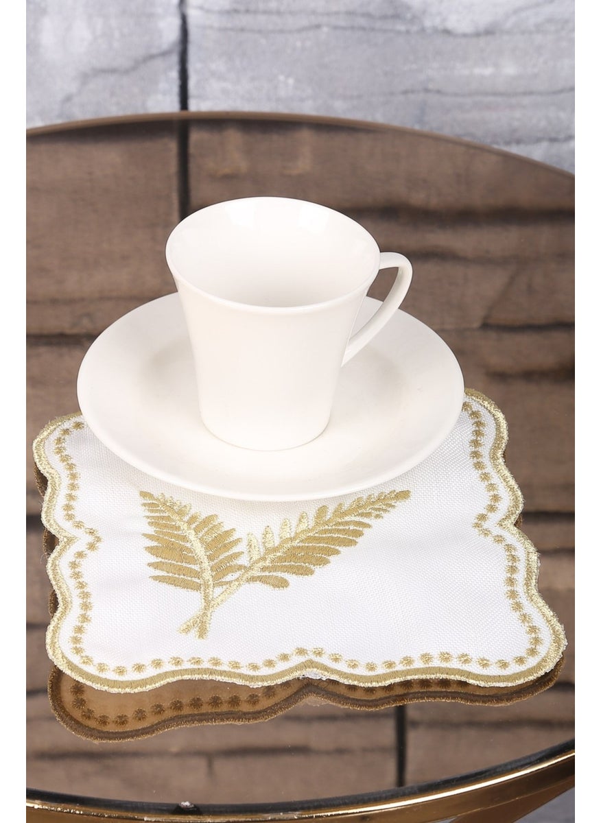 Bonny Home Palm Leaf Gold 6-Piece Linen Linen Coffee Side Cocktail Presentation Party Napkin Embroidered Presentation Napkin  - Image 1