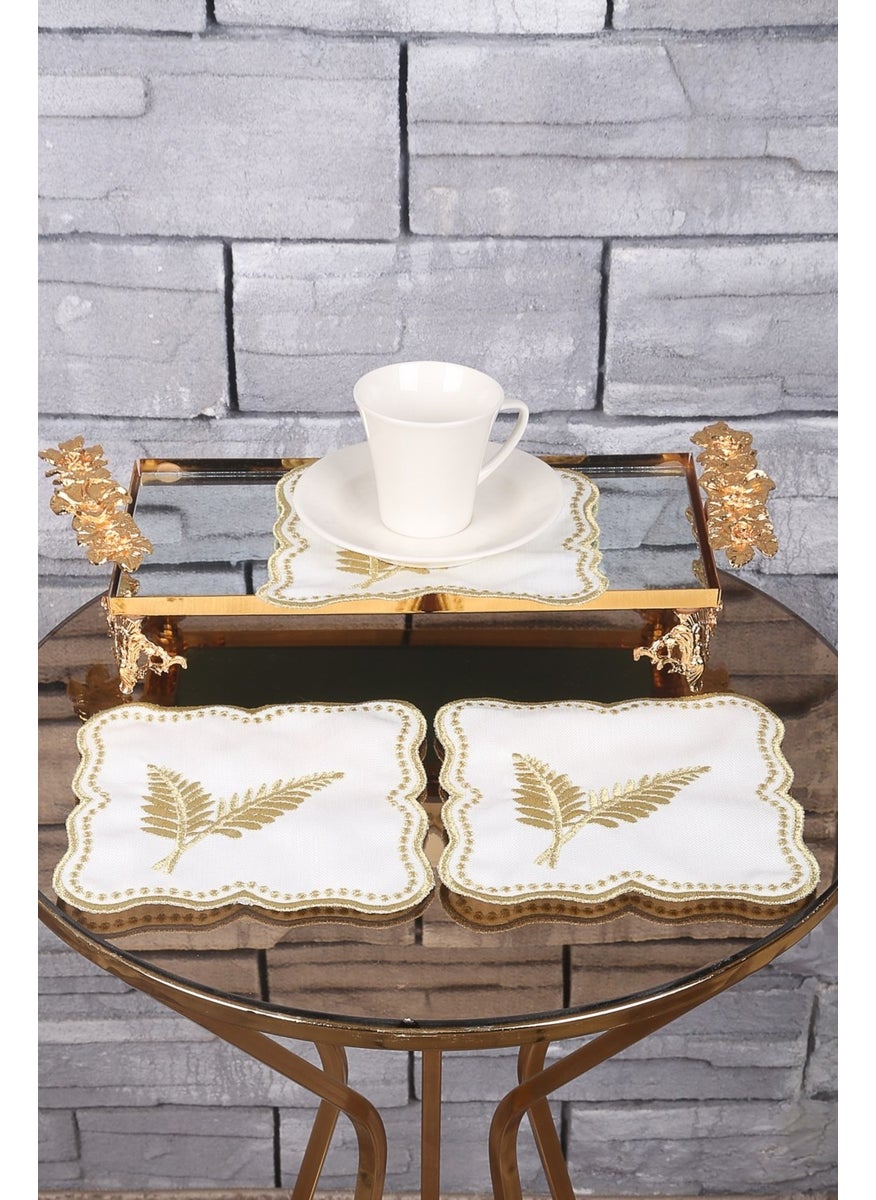 Bonny Home Palm Leaf Gold 6-Piece Linen Linen Coffee Side Cocktail Presentation Party Napkin Embroidered Presentation Napkin  - Image 2