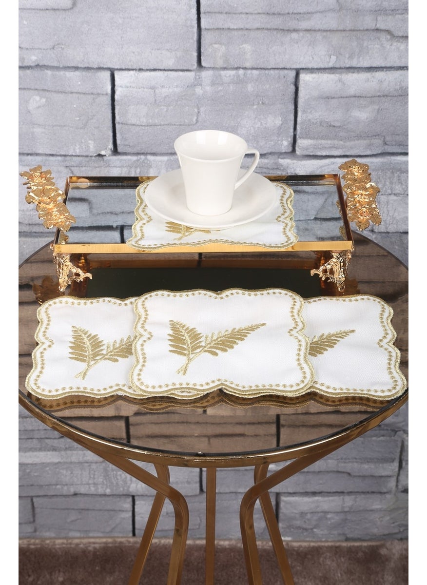 Bonny Home Palm Leaf Gold 6-Piece Linen Linen Coffee Side Cocktail Presentation Party Napkin Embroidered Presentation Napkin  - Image 3