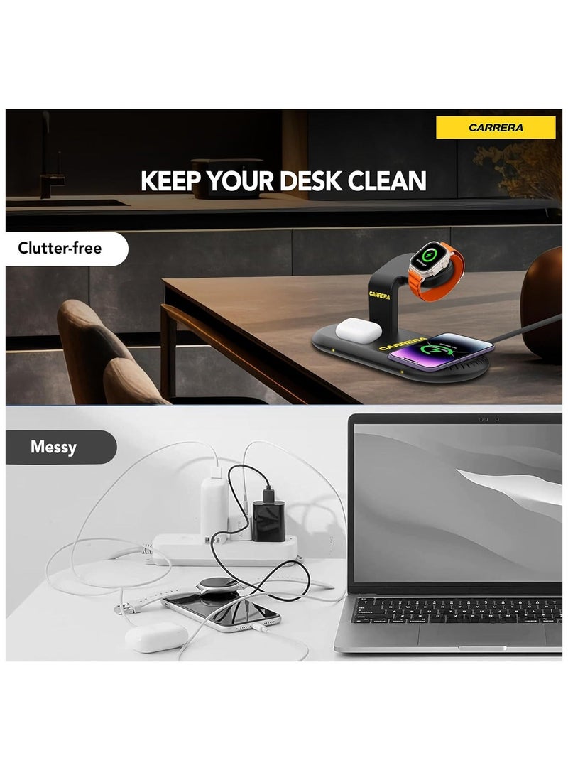 CARRERA 3 in 1 Wireless Charger Stand CWC-233, 15W Fast Charging for Phone, 5W for Earbud, 2.5W for Watch, Type C Cable Included, Multi-Device Compatible - Image 5