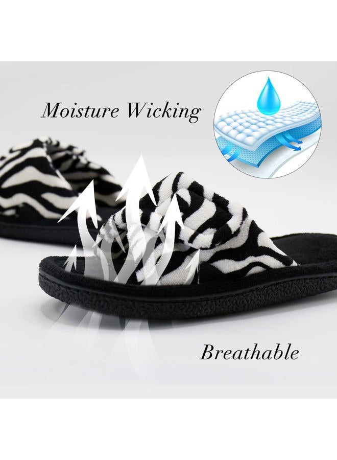 Magtoe Women Memory Foam Indoor Microfiber Terry Adjustable Open-Toe House Slipper - Image 3