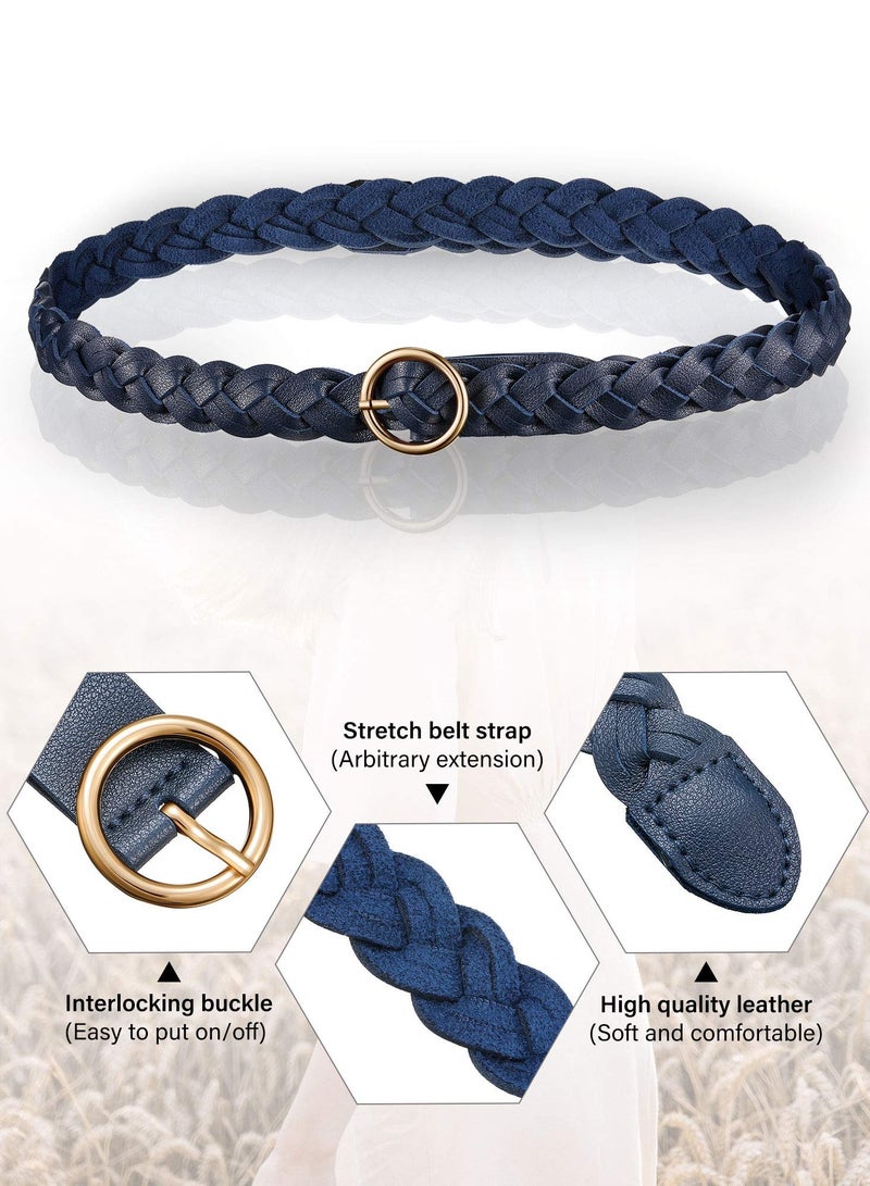 SOLARAE 3 Pieces Women's Braided Leather Belt, O-Ring Buckle Stretch Waist with Metal Buckle Formal Dress Belt, for Dress, Jean, Skirt, Pant - Image 2