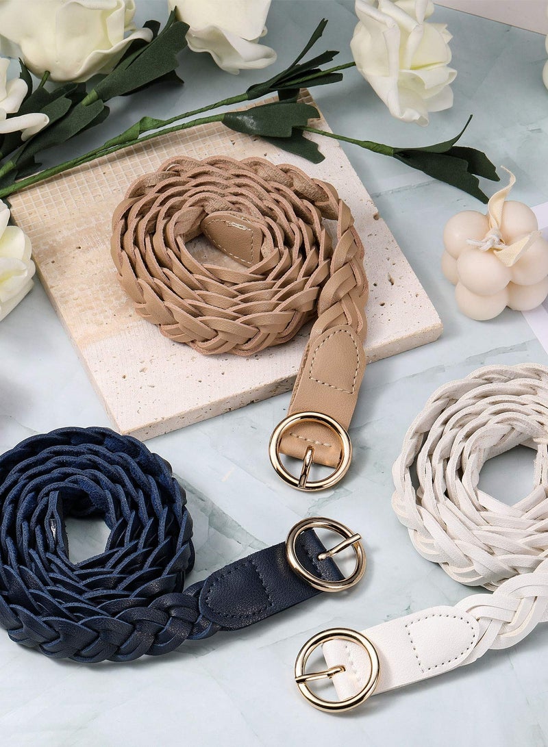 SOLARAE 3 Pieces Women's Braided Leather Belt, O-Ring Buckle Stretch Waist with Metal Buckle Formal Dress Belt, for Dress, Jean, Skirt, Pant - Image 5