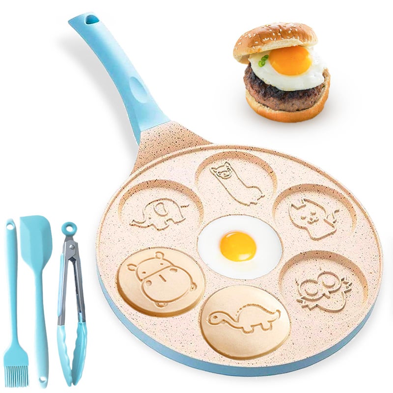 DAYOOH DAYOOH Nonstick Pan Egg Waffle Maker Breakfast Silver Dollar Pancake Griddle Crepe Maker 7 Animal Molds for Kids Omelette Skillet 
