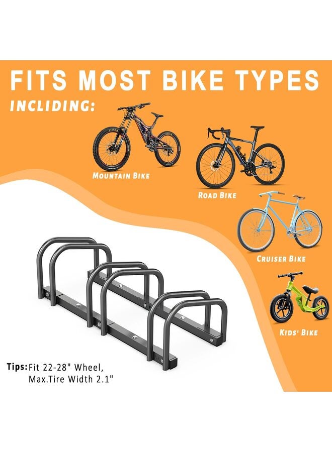 Bike Storage Rack for Garage, 3 Bikes Floor Bike Stand, Bicycle Parking Stand Rack for Indoor/Outdoor, Fit 22-28" Wheel Tire Width 2.1" - Image 2