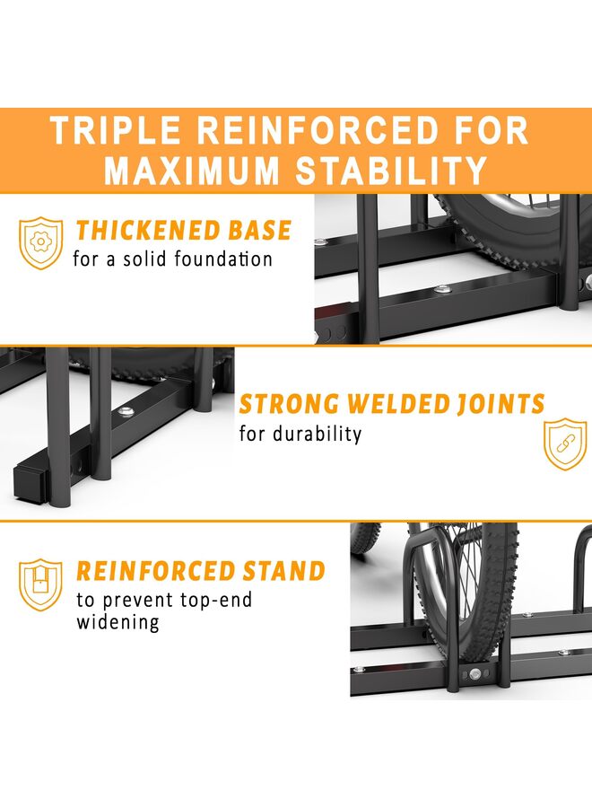 Bike Storage Rack for Garage, 3 Bikes Floor Bike Stand, Bicycle Parking Stand Rack for Indoor/Outdoor, Fit 22-28" Wheel Tire Width 2.1" - Image 5