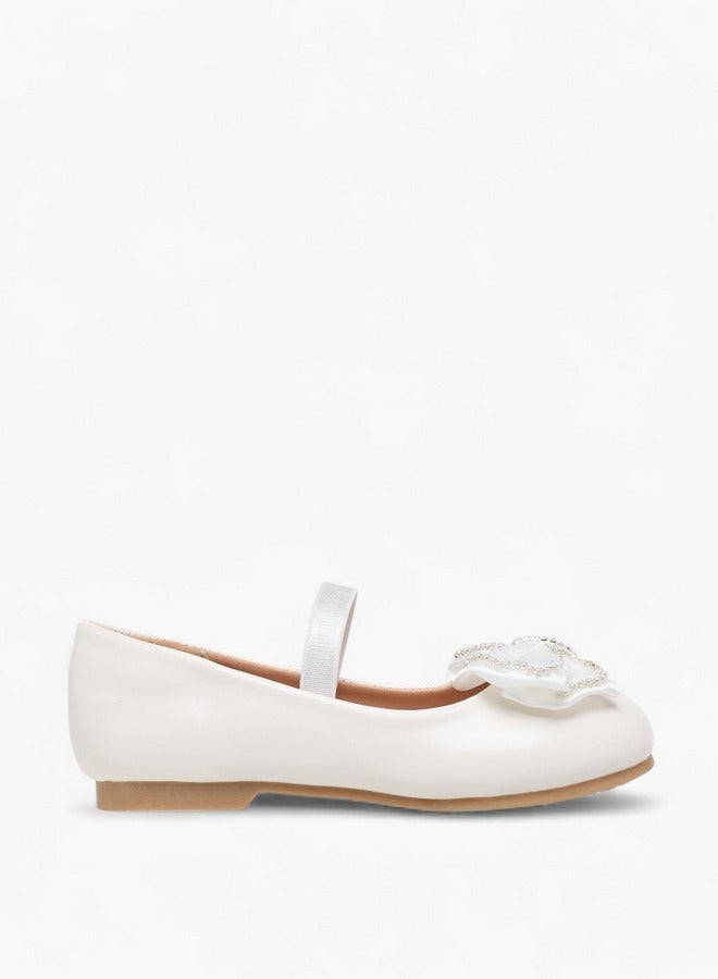 JUNIORS Girls Bow Accent Ballerina Shoes with Elasticated Strap - Image 1