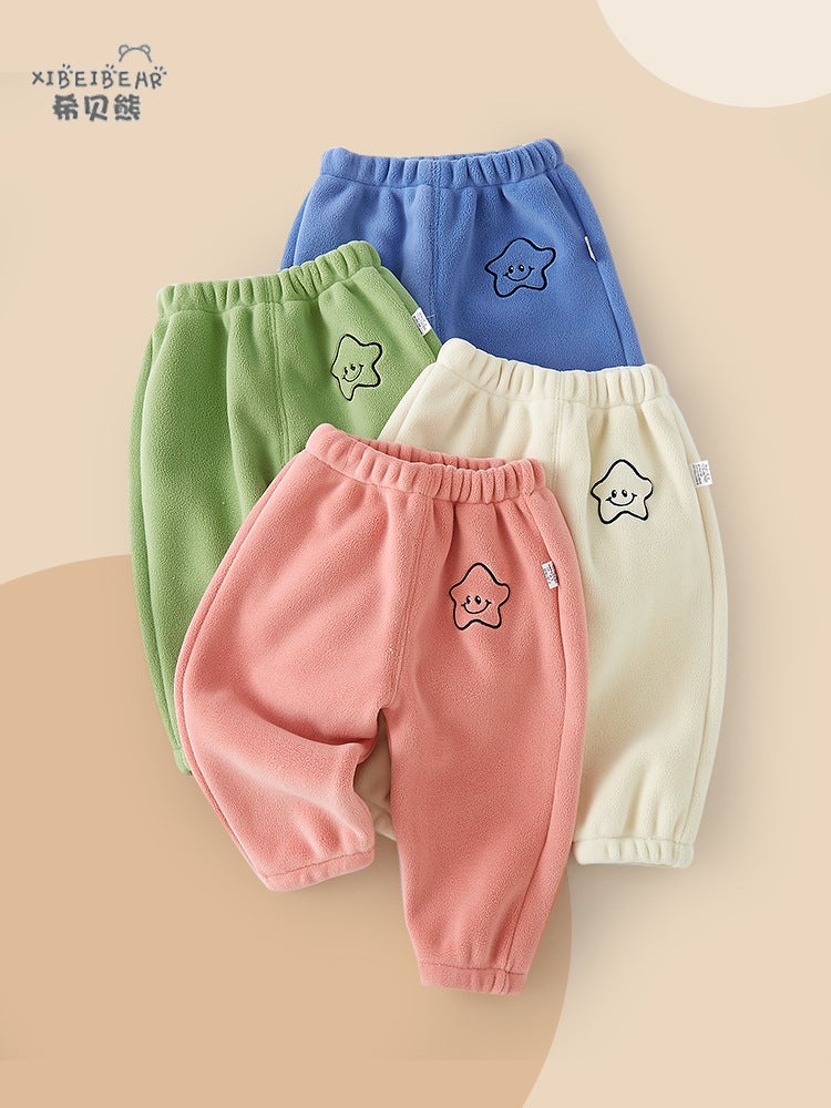 Baby Velvet Pants Out Polar Fleece Warm Pants Boys And Girls Baby Baby Thickened Casual Pants - Image 3