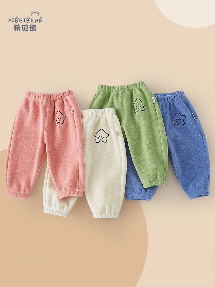 Baby Velvet Pants Out Polar Fleece Warm Pants Boys And Girls Baby Baby Thickened Casual Pants - Image 2