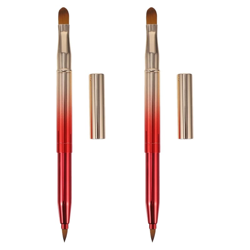 2pcs Retractable Travel Brushes: Concealer Lip Brush with Cap Dustproof Dual Ended Eyeshadow Lipstick Portable Applicator for Women Girls Red - Image 1