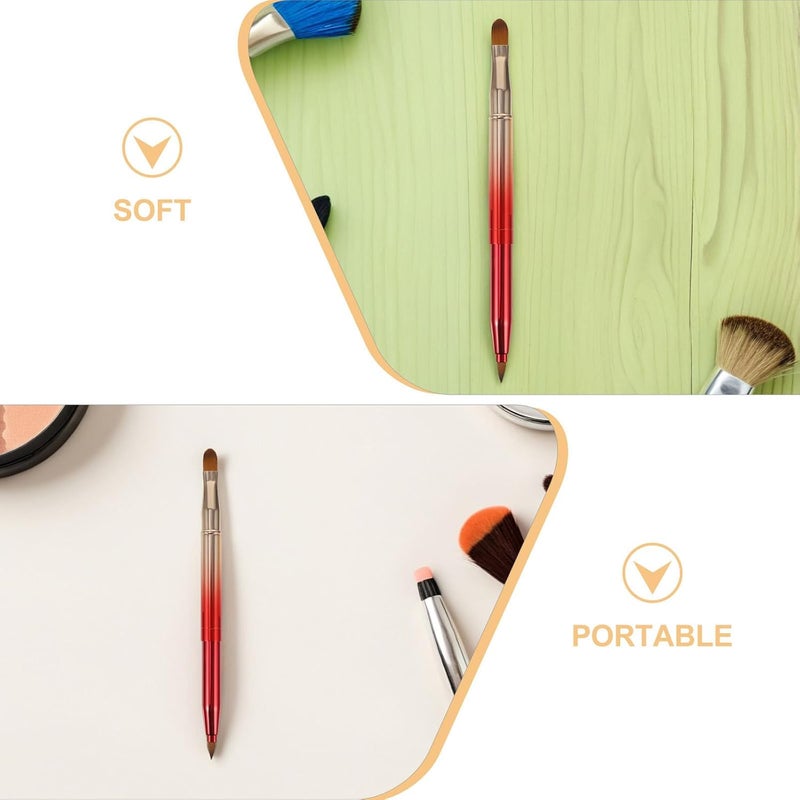 2pcs Retractable Travel Brushes: Concealer Lip Brush with Cap Dustproof Dual Ended Eyeshadow Lipstick Portable Applicator for Women Girls Red - Image 3