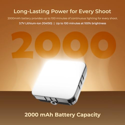 Digitek (LED-D11W) Mini 11W Bi-Color LED Video Light with 120° Beam Angle, 2000mAh Battery, Brightness Adjustment, 2500K–9900K, Type-C Charging, 1/4" Mount, 40 LEDs Bulbs, for Vlogs & Live Streaming - Image 4