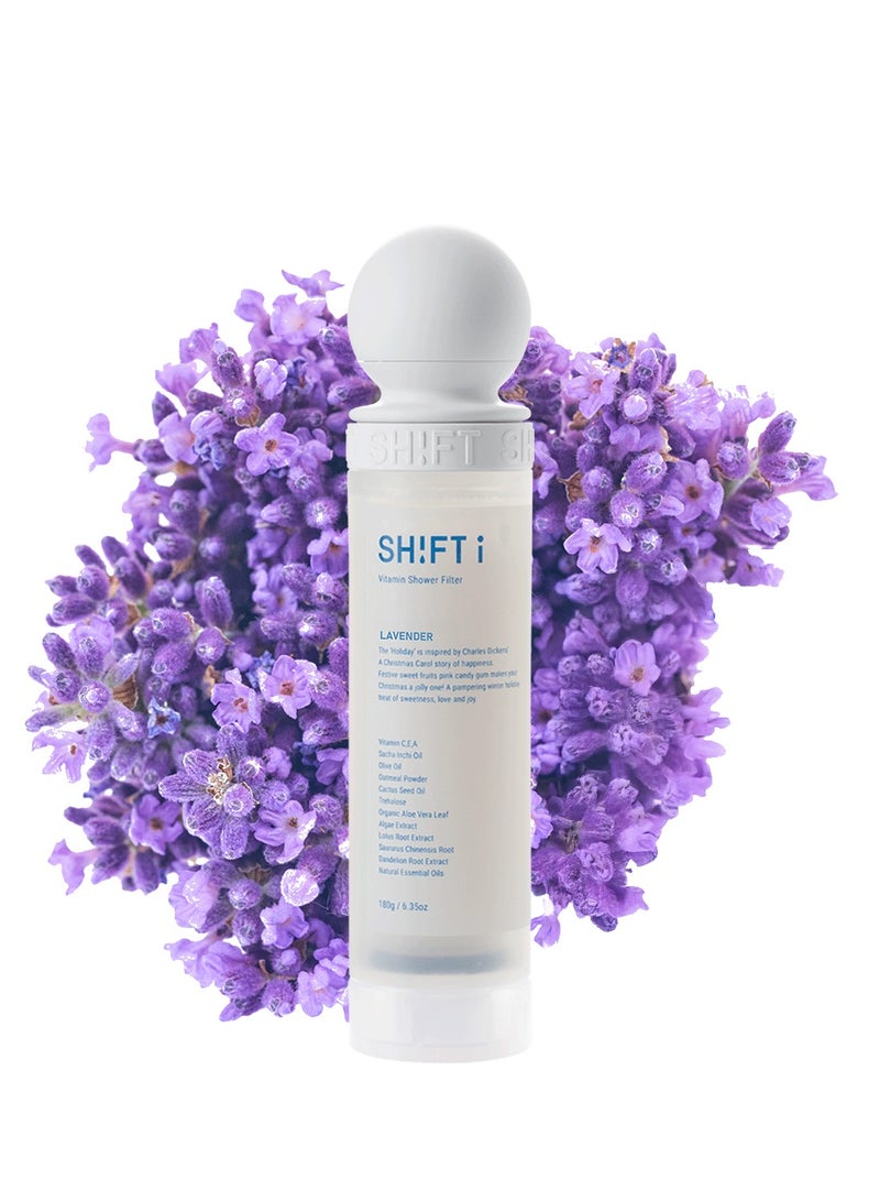 SH!FT Lavender Shower Head Filter for Skin and Hair Care with Natural Aloe Vera Shea Butter and Tea Tree Oil Easy No Tools Installation Removes Chlorine and Rust Compatible with Most Standard Showers - Image 1