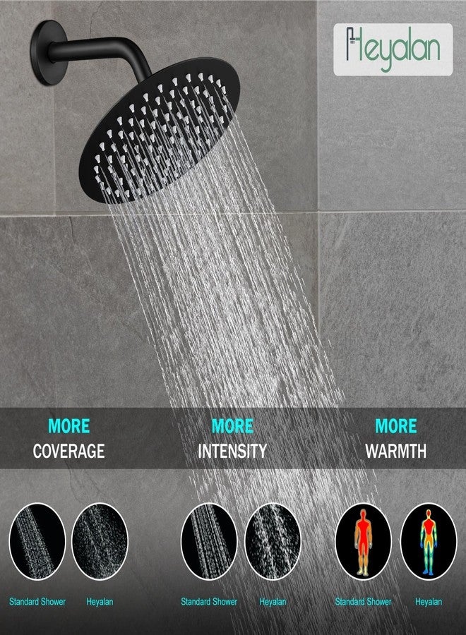 Heyalan Shower Faucet Set with Valve Kit,8 Inch Bathroom Rainfall Shower Head and Handle Set System Trim Kit,Female Thread Valve Single Function,Matte Black - Image 3