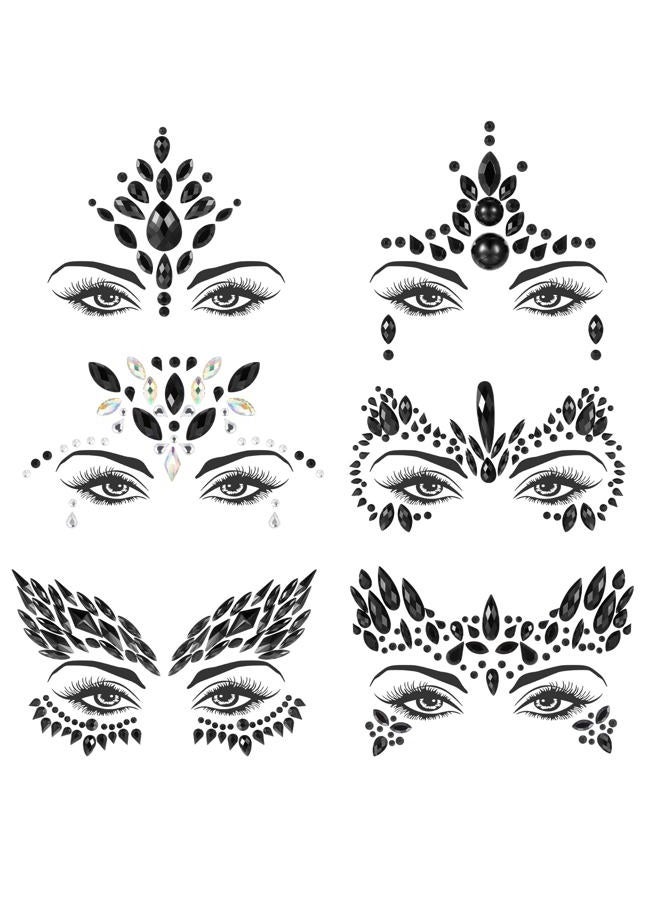 Maitys 6 Sheets Face Gems Black Face Gem Rhinestones Jewels for Women Party Costume Temporary - Image 1