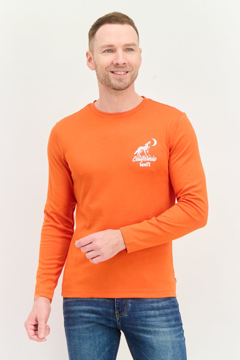 Levi's Men Crew Neck Long Sleeves Graphic Print T-Shirt, Orange - Image 1