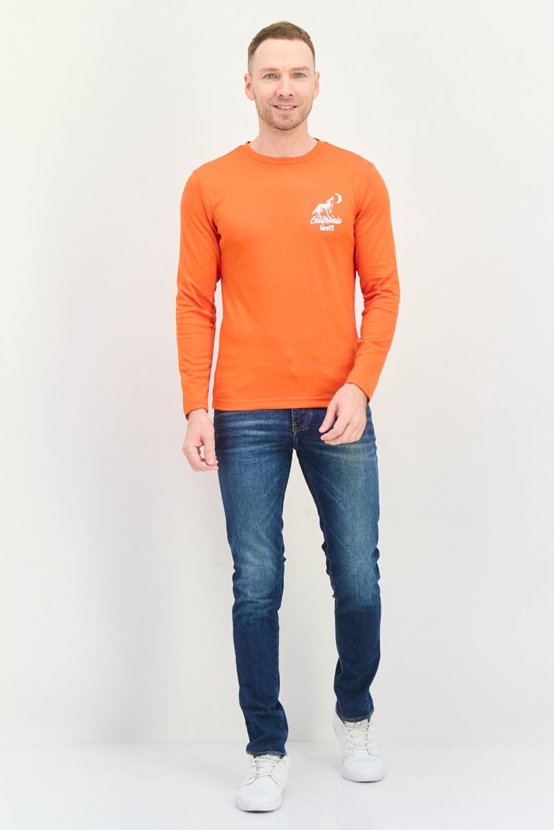 Levi's Men Crew Neck Long Sleeves Graphic Print T-Shirt, Orange - Image 4
