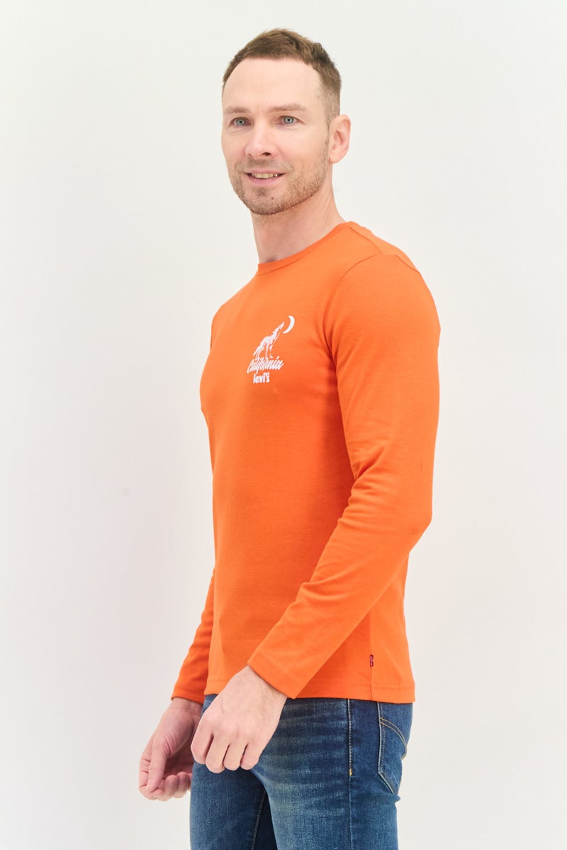 Levi's Men Crew Neck Long Sleeves Graphic Print T-Shirt, Orange - Image 2