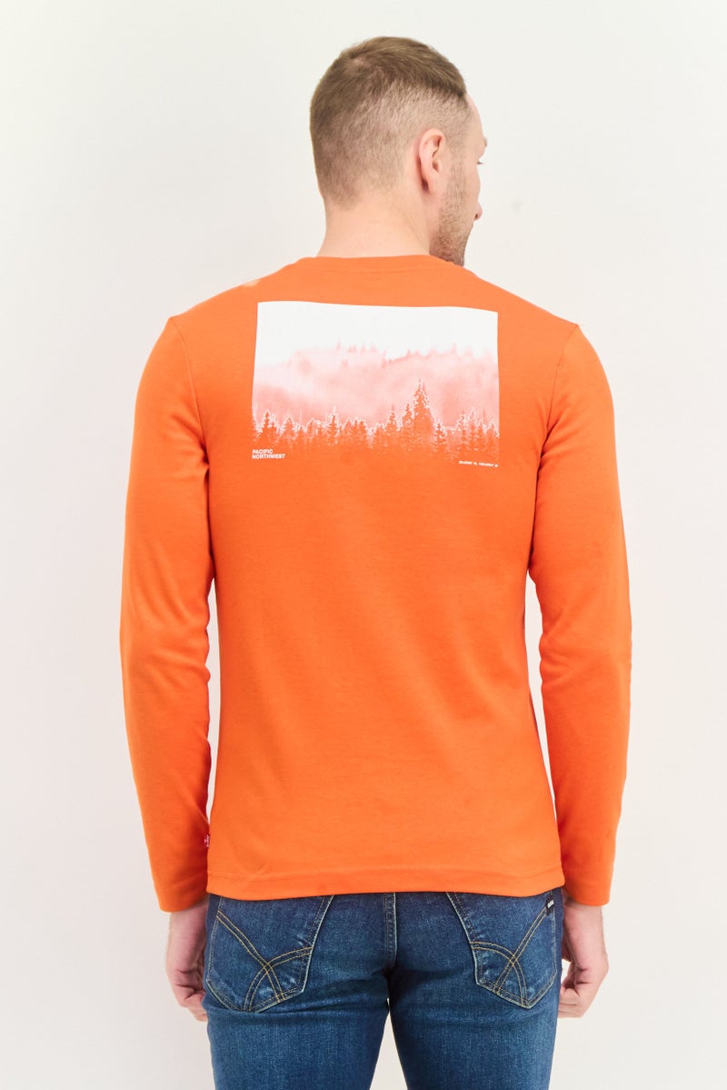 Levi's Men Crew Neck Long Sleeves Graphic Print T-Shirt, Orange - Image 3