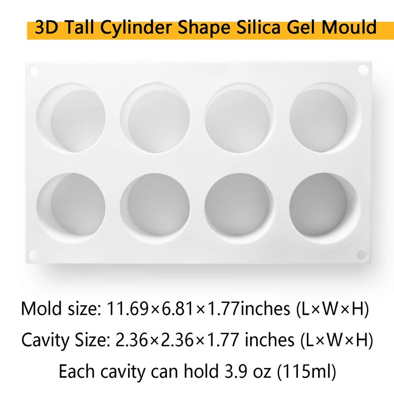 OCPO KITCHEN Tall Cylinder Silicone Molds for Mousse Cake, 3D Silicone Baking Mold for Brownie French Dessert Pastry Ice Cream Cake Decoration Mold, Cylinder Shape (8-cavity) - Image 2
