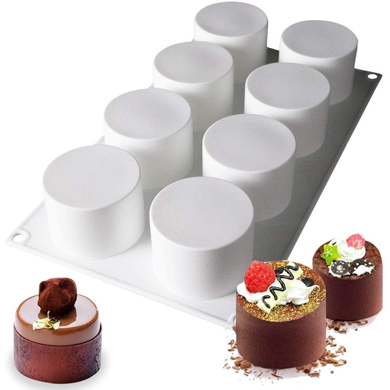 OCPO KITCHEN Tall Cylinder Silicone Molds for Mousse Cake, 3D Silicone Baking Mold for Brownie French Dessert Pastry Ice Cream Cake Decoration Mold, Cylinder Shape (8-cavity) - Image 1