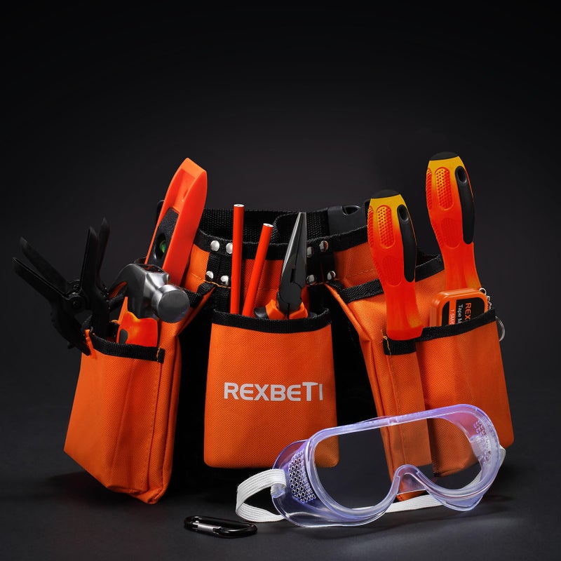 REXBETI REXBETI 18pcs Young Builder's Tool Set with Real Hand Tools, Reinforced Kids Tool Belt, Waist 20"-32", Kids Learning Tool Kit for Home DIY and Woodworking  - Image 2
